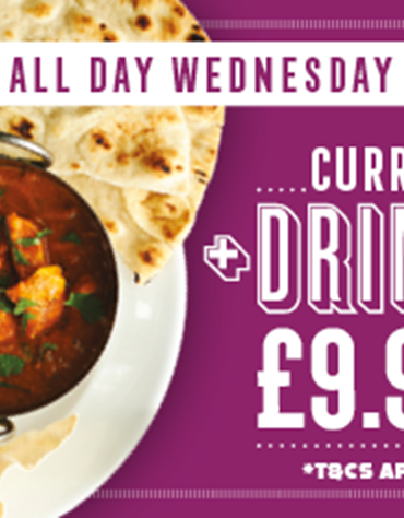 Curry and a drink for £9.95 on Wednesday